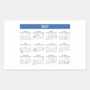 2027 Rechteckiger Monats Kalender Aufkleber