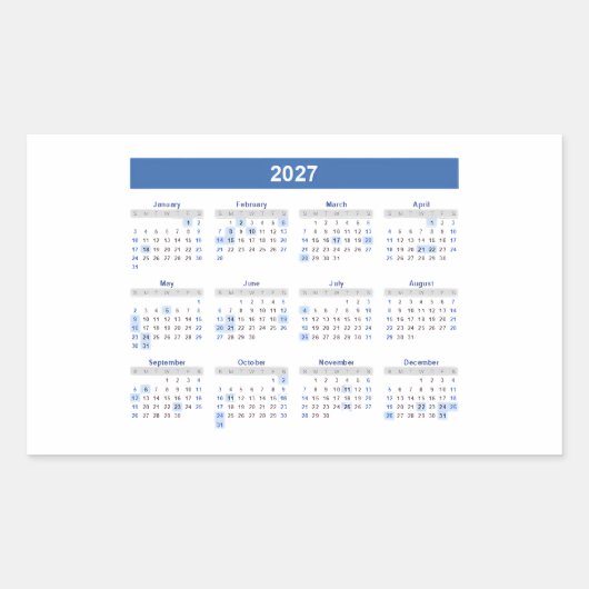 2027 Rechteckiger Monats Kalender Aufkleber (Vorderseite)