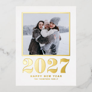 2027 Retro-Bold-Typografie Frohes Neues Jahr Foto Folien Feiertagspostkarte
