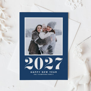 2027 Retro-Typografie Navyblau Neujahrsfoto Feiertagspostkarte