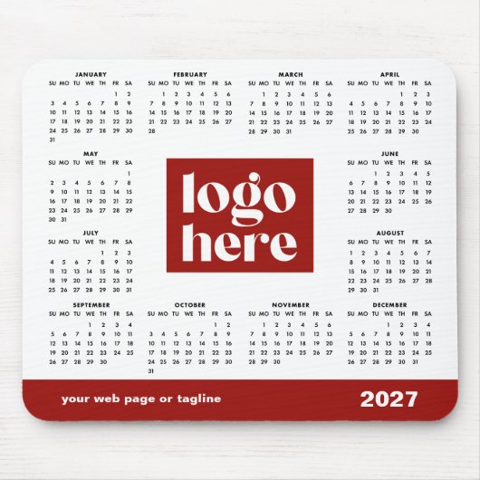 2027 Rotes Geschäft-Logo-Kalender Mousepad (Vorne)