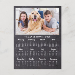 2027 Rustikale Schiefertafel Familienhund-Fotokale Feiertagspostkarte