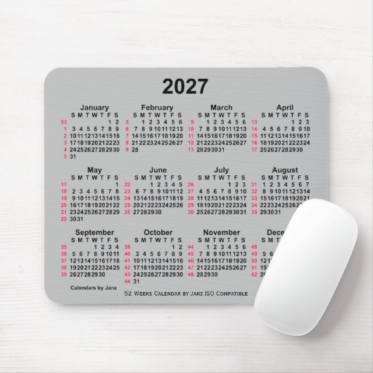2027 Silver 52 Weeks ISO Calendar by Janz Mousepad (Mit Mouse)