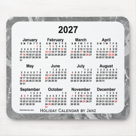 2027 Silver Holiday Art Calendar von Janz Mouse Pa Mousepad (Vorne)