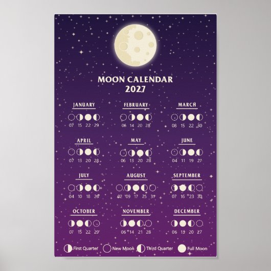 2027 Space Lunar Cycles Galaxy Moon Phase Calendar Poster (Vorne)