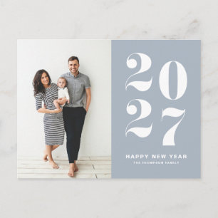 2027 Staubblau Fette Typografie Neujahrsfoto Feiertagspostkarte