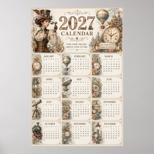 2027 Steampunk-Wandkalenderposter Poster (Vorne)