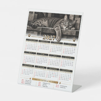 2027 Tabby-Katze | Vintage schwarze und goldene Ka Sockelschild
