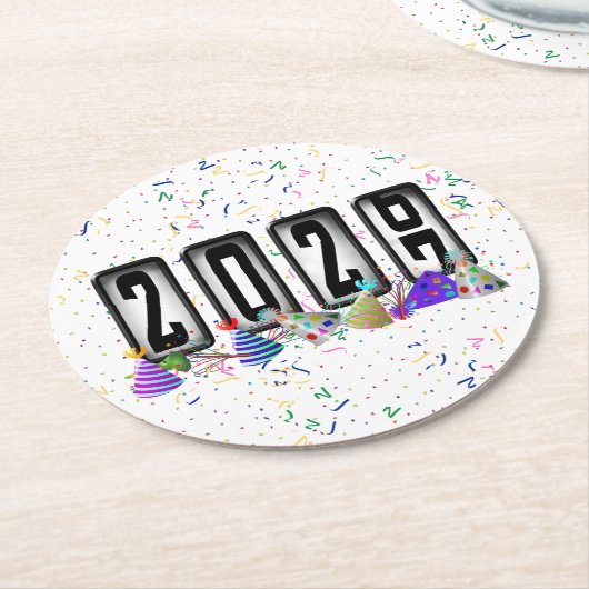 2027 Tachometer Silvesterparty Runder Pappuntersetzer (Angewinkelt)