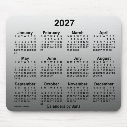 2027 Verblasster weißer Kalender von Janz Mouse Pa Mousepad (Vorne)