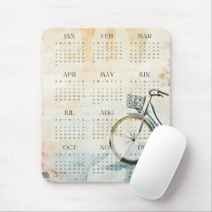 2027 Vintage-Wasserfarbe-Fahrrad-Blumen-Kalender Mousepad