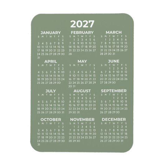 2027 Volljahreskalender Basic Mini Salbeigrün Magnet (Vertikal)
