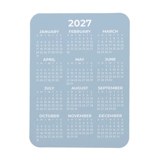 2027 Volljahreskalender Basic Minimal Mini Blau Magnet (Vertikal)