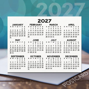 2027 Volljahreskalender - horizontal Schwarz Postkarte