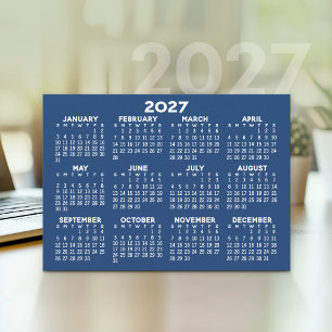 2027 Volljahreskalender - horizontales Blau Feiertagskarte