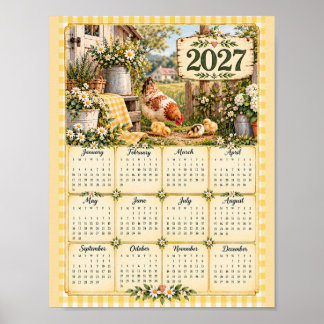 2027-Wandkalender - Farmhouse-Hühner Poster