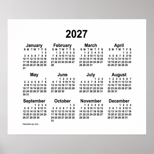 2027 Weißer Kalender von Janz Print Poster (Vorne)