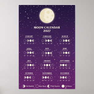 2027 Weltraum-Lunarzyklen-Galaxie-Mondphasenkalend Poster