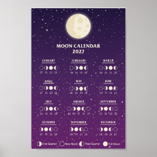 2027 Weltraum-Lunarzyklen-Galaxie-Mondphasenkalend Poster