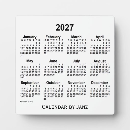 2027 White Desk Calendar von Janz Fotoplatte (Vorderseite)