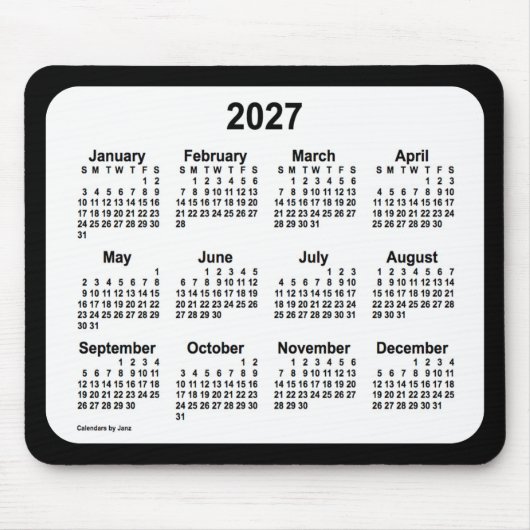 2027 White on Black Calendar by Janz Two Tone Mousepad (Vorne)