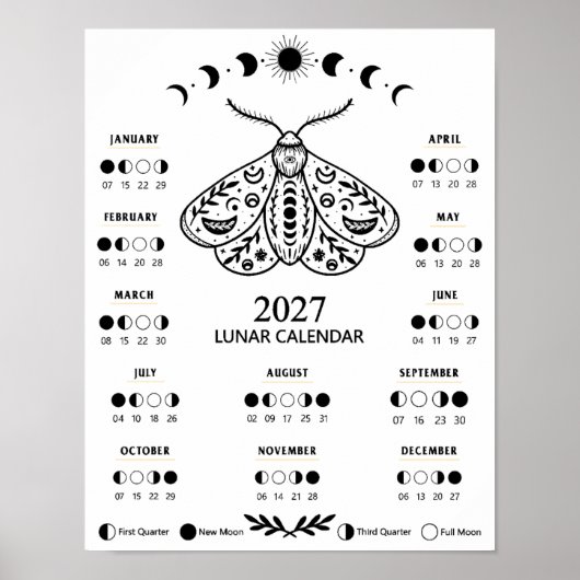 2027 Witchcraft Moth Celestial Lunar Moon Calendar Poster (Vorne)