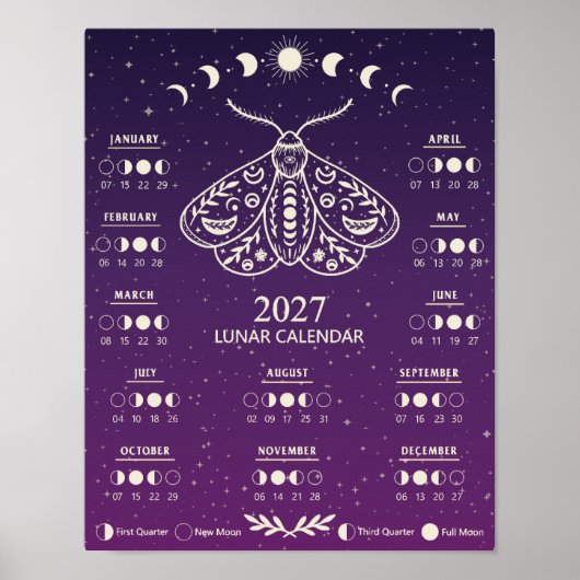 2027 Witchcraft Moth Celestial Lunar Moon Calendar Poster (Vorne)