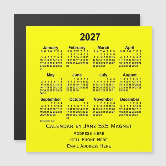 2027 Yellow Business Calendar von Janz Magnetkarte (Vorne/Hinten)