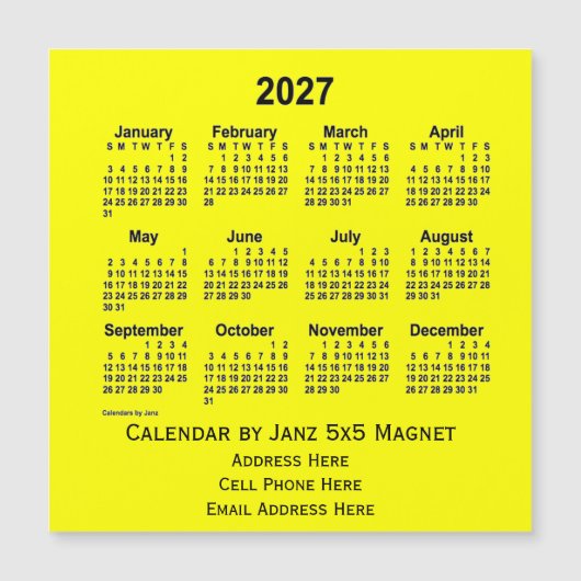 2027 Yellow Business Calendar von Janz Magnetkarte (Vorderseite)
