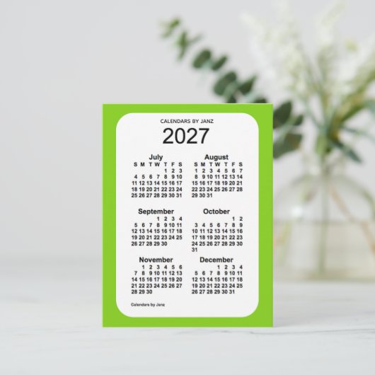 2027 Yellow Green 6 Month Mini Calendar von Janz Postkarte (Stehend Vorderseite)