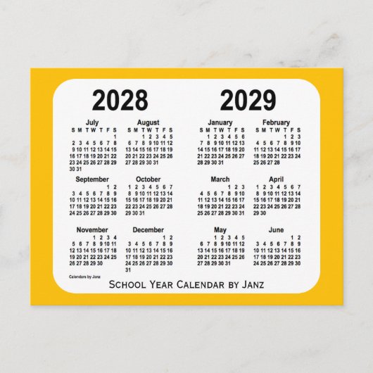 2028-2029 Gold Mini School Year Calendar by Janz Postkarte (Vorderseite)