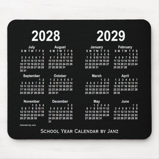 2028-2029 Neon White School Calendar von Janz Mousepad (Vorne)