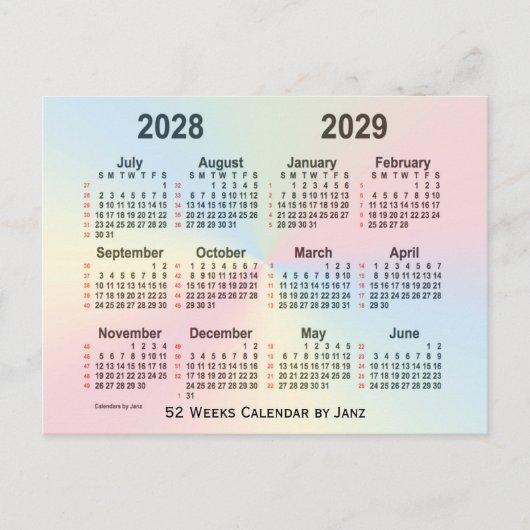 2028-2029 Rainbow 52 Weeks Calendar by Janz Postkarte (Vorderseite)