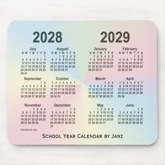 2028-2029 Rainbow Cloud School Calendar by Janz Mousepad (Vorne)