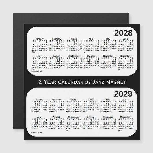 2028-2029 Schwarz-Weiß-Kalender von Janz Magnetkarte (Vorne/Hinten)