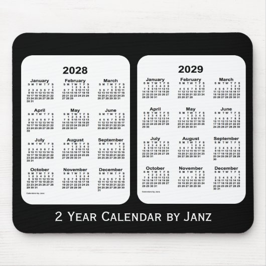 2028-2029 Schwarz-Weiß-Kalender von Janz Mousepad (Vorne)