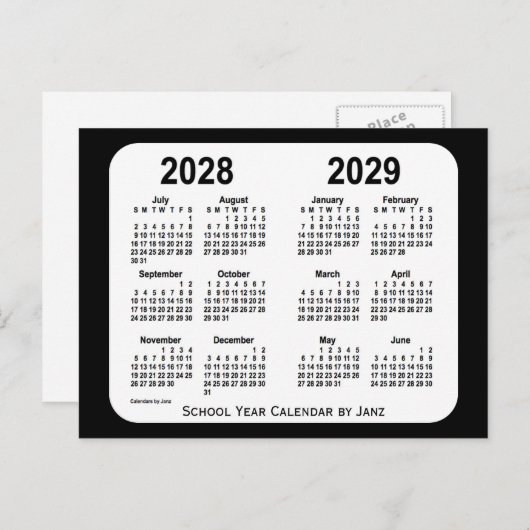 2028-2029 Schwarz-Weiß-Schulkalender von Janz Postkarte (Vorne/Hinten)