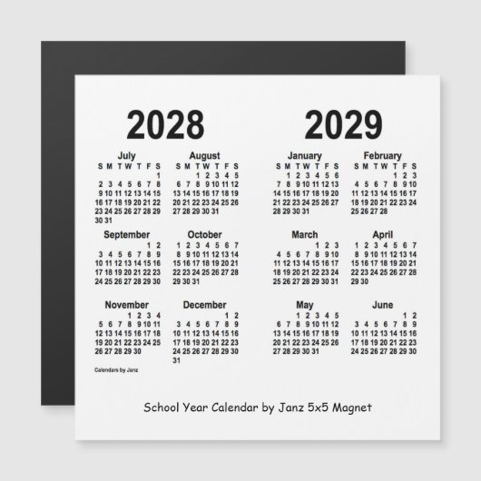 2028-2029 Weißes Schuljahr - Kalender von Janz Magnetkarte (Vorne/Hinten)
