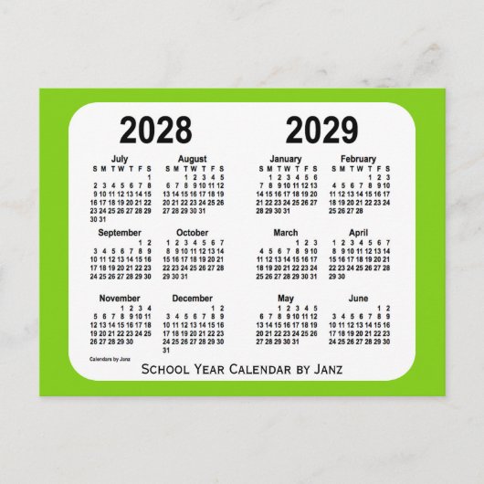 2028-2029 Yellow Green School Calendar von Janz Postkarte (Vorderseite)