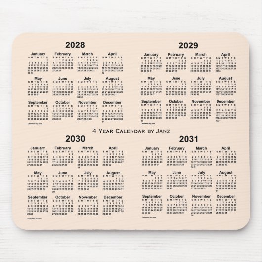 2028-2031 Weißer Vierjahreskalender von Janz Mousepad (Vorne)