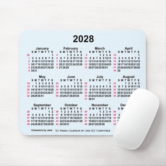 2028 Alice Blue 52 Weeks ISO Calendar by Janz Mousepad (Mit Mouse)