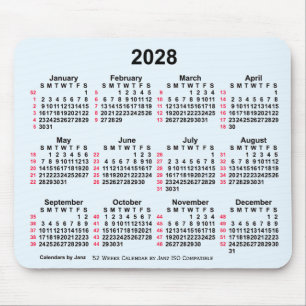 2028 Alice Blue 52 Weeks ISO Calendar by Janz Mousepad