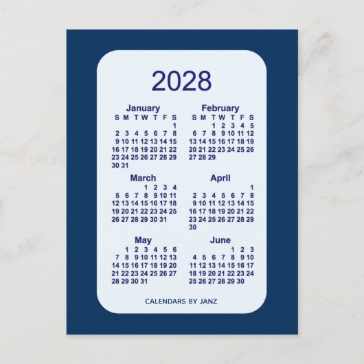 2028 Alice Blue 6 Monat Mini-Kalender von Janz Postkarte (Vorderseite)