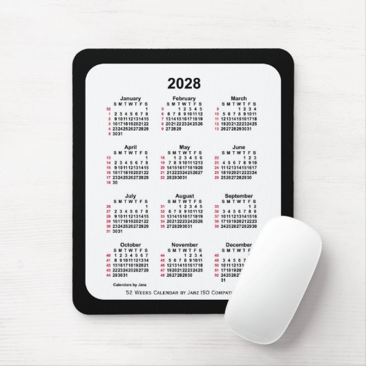 2028 Black 52 Weeks ISO Kalender von Janz Two Tone Mousepad (Mit Mouse)