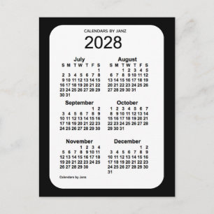 2028 Black 6 Month Mini Kalender von Janz Postkarte