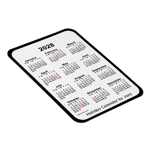 2028 Black Holiday Calendar von Janz Magnet (Rechte Seite)