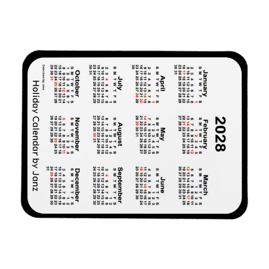 2028 Black Holiday Calendar von Janz Magnet (Horizontal)