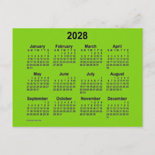 2028 Gelb Grüner Mini-Kalender von Janz Postkarte