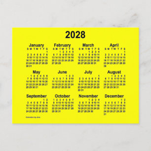 2028 Gelber Mini-Kalender von Janz Postkarte