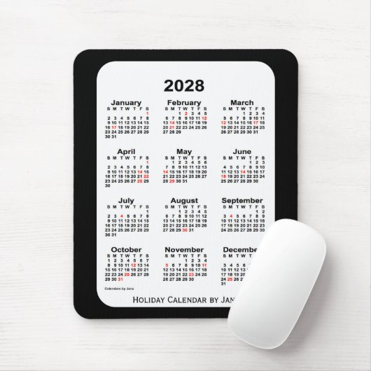 2028 Holiday Two Tone Black Calendar von Janz Mousepad (Mit Mouse)